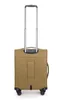 A back view of a brown carry-on suitcase with a retractable handle and wheels, isolated on a white background. Anteprima dell’immagine prodotto