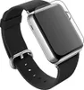 A close-up shot of a smartwatch with a black leather strap and a clear screen protector. Produktbild-Vorschau