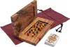 A wooden Tock game board with colorful pegs, a drawstring bag, and a deck of cards. Produktbild-Vorschau