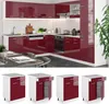 A modern kitchen with red high-gloss cabinets and white countertops. The image also shows four individual kitchen base cabinets in the foreground. Anteprima dell’immagine prodotto