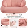 Close-up of a pink velvet office chair, with inset images highlighting its features. Podgląd zdjęcia produktu