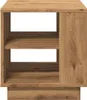 A wooden side table with two open shelves and a solid side panel, presented against a white background. Produktbild-Vorschau