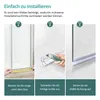 A three-panel image demonstrating the installation steps for a shower seal, with text instructions below each panel. Produktbild-Vorschau