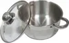 A stainless steel pot with a glass lid, shown from a diagonal angle on a white background. Voir les images du produit