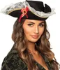 Cappello da pirata con pizzo per donna nero-bianco-rosso - Anteprima dell’immagine prodotto 1