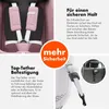 A collage of images showing a pink child car seat and its safety features, with German text. Náhled obrázku produktu