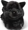 A black plush cat toy lying down, facing forward against a white background. Náhled obrázku produktu