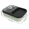 A light green electric hot pot and grill with a glass lid and two knobs on the front. Produktbild-Vorschau