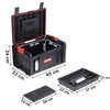 A set of toolboxes with dimensions indicated by text overlays. Voir les images du produit