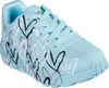 A single turquoise sneaker with a heart pattern is shown against a white background. Produktbild-Vorschau