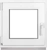 A white window frame with a clear glass pane and a white handle. Produktbild-Vorschau