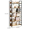 A tall, multi-shelf bookcase filled with books and decorative items, shown against a white background with dimensions indicated. Produktbild-Vorschau