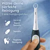 A hand holding an electric toothbrush with text describing its cleaning modes. Produktbild-Vorschau