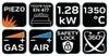 A grid of icons representing features of a gas burner. Náhled obrázku produktu
