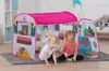 Two young girls playing with a horse-themed play tent indoors. Produktbild-Vorschau