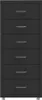 A tall, narrow black filing cabinet with six drawers and silver handles, shown from the front on a light gray background. The cabinet has small gray wheels at the bottom. Náhľad obrázku produktu