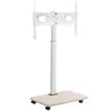A white TV stand with a light wood base and wheels, shown against a white background. Anteprima dell’immagine prodotto