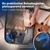 A person is packing a blue foldable hair dryer, a smartphone, and other travel essentials into a suitcase. Anteprima dell’immagine prodotto
