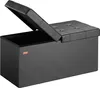 A black storage ottoman with its lid partially open, displaying the interior. Produktbild-Vorschau
