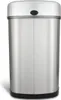 A stainless steel sensor trash can with a white lid and a black sensor button. Produktbild-Vorschau