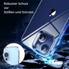 A close-up of a clear phone case on a dark, rocky surface, with blue light effects. Produktbild-Vorschau