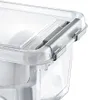A close-up view of the lid and latch mechanism of a clear plastic storage container. Náhled obrázku produktu