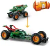 A Lego monster truck and a Lego dragster are shown, with an arrow indicating transformation. Produktbild-Vorschau