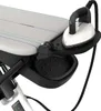 A close-up view of a white and black ironing board with an iron resting on it. Produktbild-Vorschau
