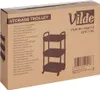 The image shows the packaging of a Vilde storage trolley. The box is made of cardboard and displays the product name, brand logo, item number, quantity, and a silhouette of the trolley. It also includes text in multiple languages indicating the product's n Voir les images du produit