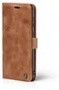A brown leather flip case for a smartphone, shown from the side. Produktbild-Vorschau
