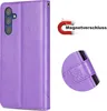 A purple flip case for a smartphone is shown, with a close-up of the magnetic closure and a graphic indicating a magnetic closure. Produktbild-Vorschau
