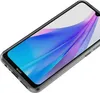 A close-up, angled view of a transparent phone case on a white background, showing the phone screen inside. Produktbild-Vorschau
