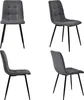 Four different views of a gray upholstered dining chair with black metal legs, presented on a white background. Náhled obrázku produktu
