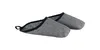 A pair of gray felt slippers with black trim, shown on a white background. Produktbild-Vorschau