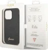 A black glitter Guess phone case is displayed inside its packaging, with the packaging open to reveal the product and information on the right side. Podgląd zdjęcia produktu