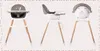 Three views of a baby high chair against a light beige background. Voir les images du produit