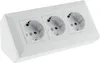 A white, three-socket power strip is shown at a slight angle against a white background. Produktbild-Vorschau