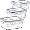 Three clear plastic food storage containers stacked on a white background. Produktbild-Vorschau