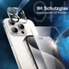 A close-up marketing image showing a smartphone with a screen protector and camera lens protector being applied, demonstrating scratch resistance. Produktbild-Vorschau