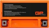 A close-up view of an orange battery with technical information printed on a black label. Produktbild-Vorschau