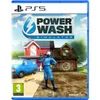 The image is a product shot of the "PowerWash Simulator" video game for PlayStation 5. It features the game's cover art, which depicts a person in a blue suit holding a power washer in front of a house and a blue van. Produktbild-Vorschau