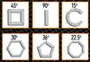 A collage of geometric shapes with angles indicated above each shape. Náhľad obrázku produktu
