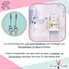 A baby swing is shown hanging in a nursery setting, with accompanying text and graphics detailing its features and included accessories. Produktbild-Vorschau