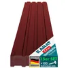 A stack of red corrugated metal sheets, likely roofing or siding, with a marketing overlay in the lower right corner. Produktbild-Vorschau