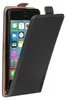 A black flip case for an iPhone is shown with the front cover partially open, revealing the phone screen. Náhľad obrázku produktu