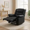 A black recliner chair is shown in a room with a window and a shelf. Podgląd zdjęcia produktu