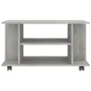 A front view of a gray TV stand with two shelves and wheels. Náhľad obrázku produktu