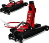 A collage showing a hydraulic car jack from different angles, including a close-up of its operation. Produktbild-Vorschau