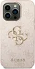 A pink phone case with a gold Guess logo and the word 'GUESS' printed on it. Voir les images du produit