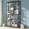 A tall, multi-shelf bookshelf filled with decorative items and books, placed against a blue wall. Podgląd zdjęcia produktu